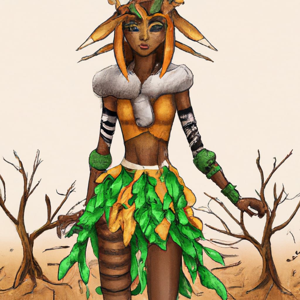 Anime Plant Goddess with Deer and African Style