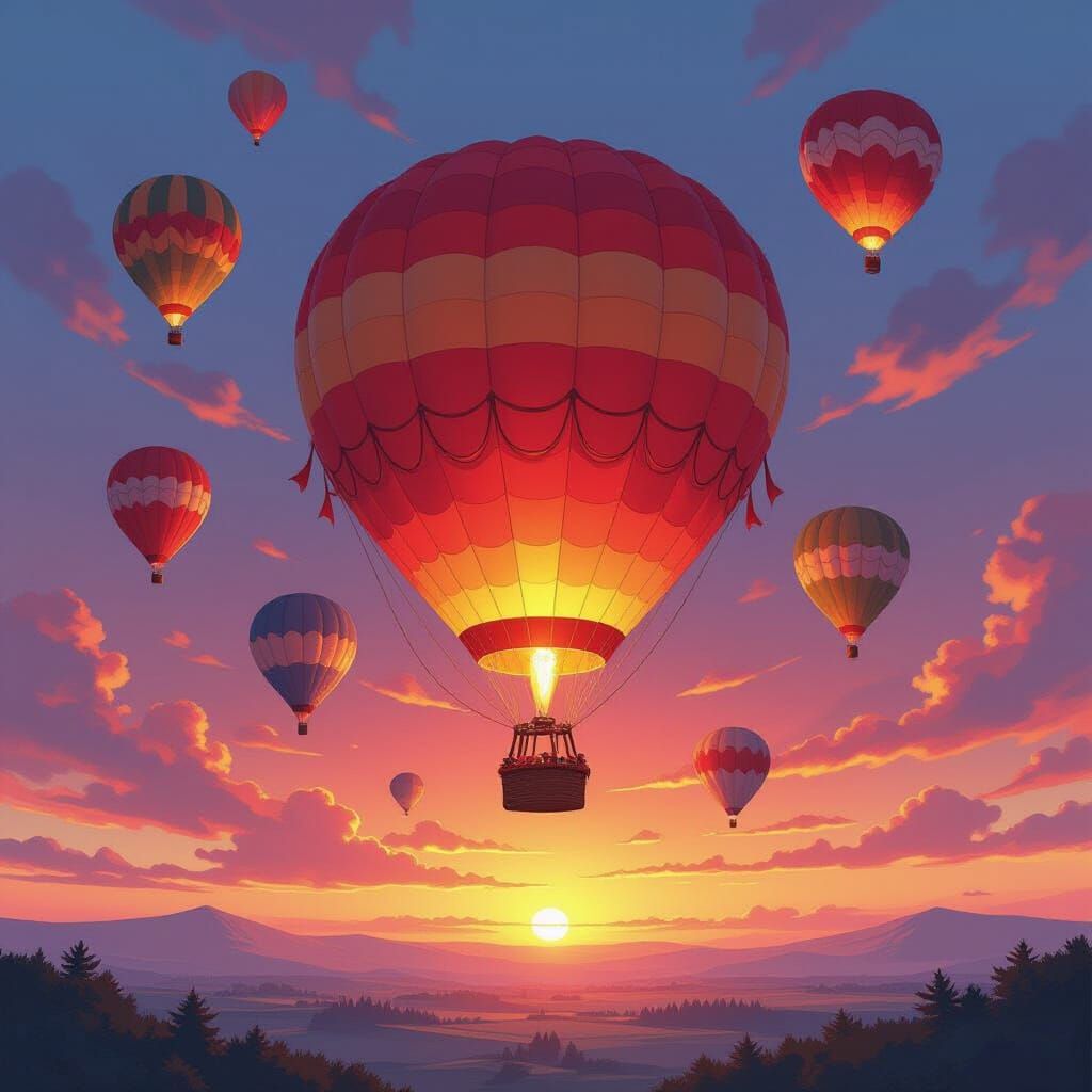 Hot Air Balloons Soaring at Sunset