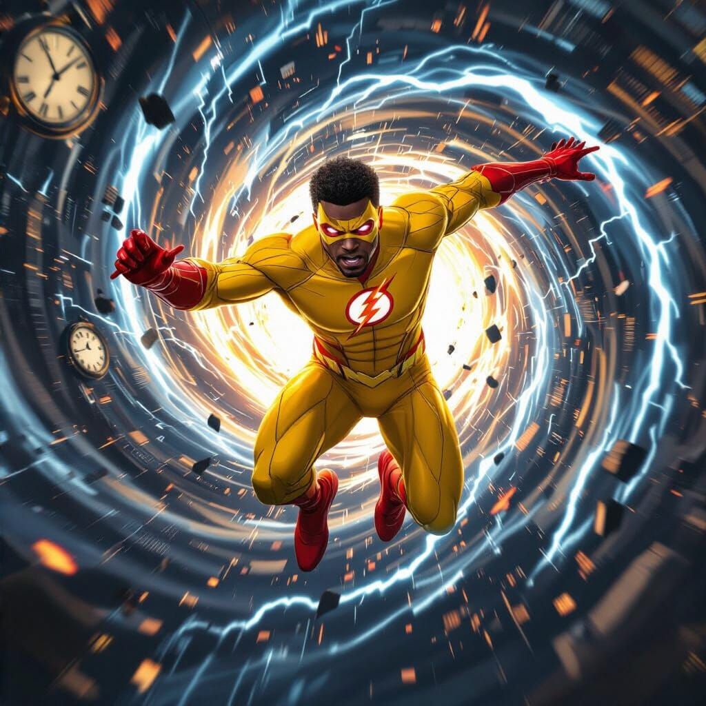 Kid Flash Trapped in Time Vortex: Photorealistic 8K