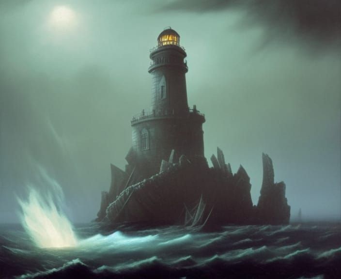 Ghost Galleon Attacks Island Fortress in Dark Fantasy Style