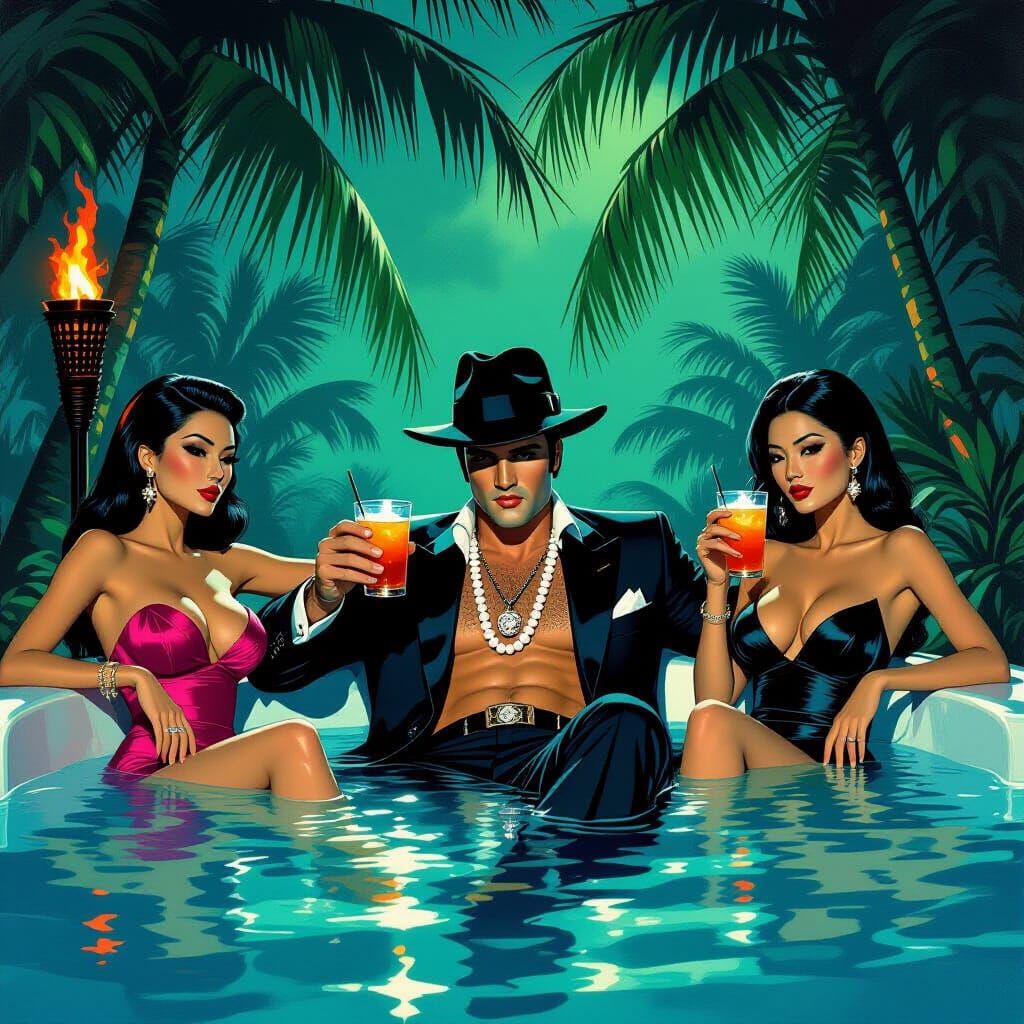 Elvis Noir Detective in Hot Tub with Companions
