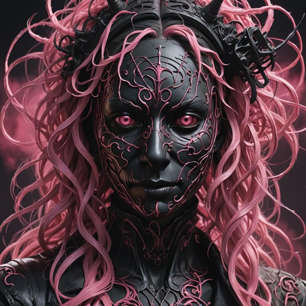Woman in Black and Pink Mask Portrait