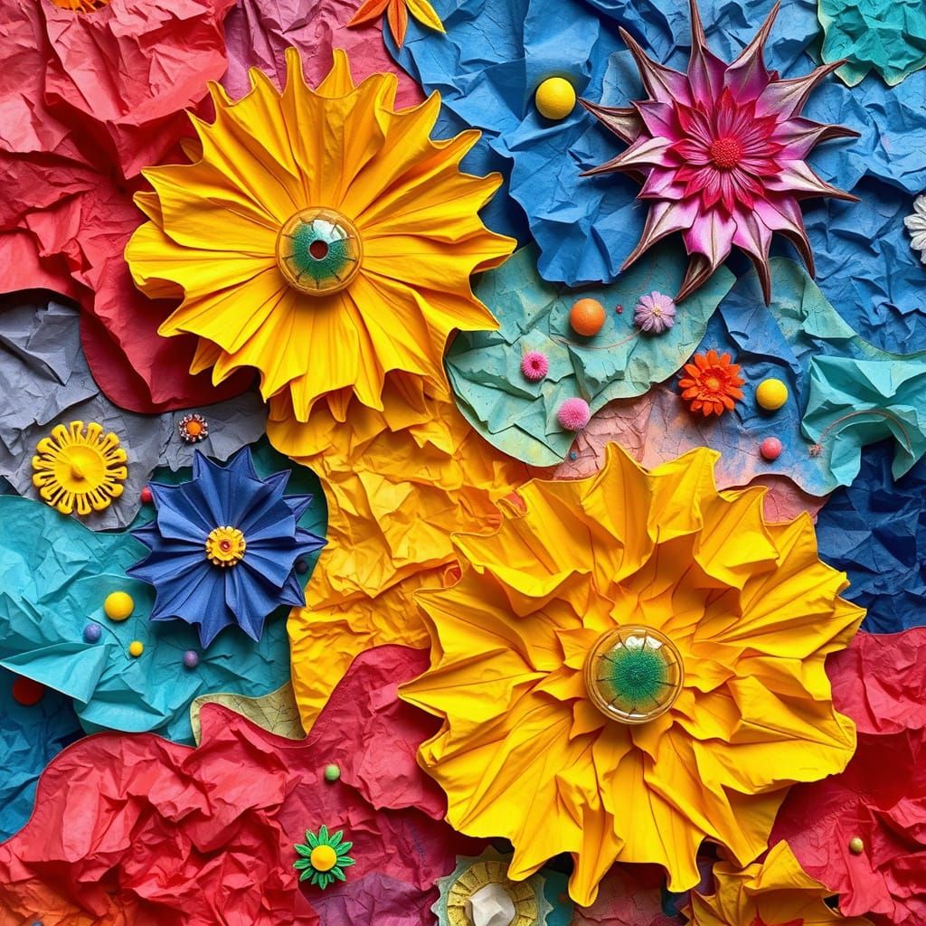 Crumpled Tissue Paper Art in Abstract Expressionism Style