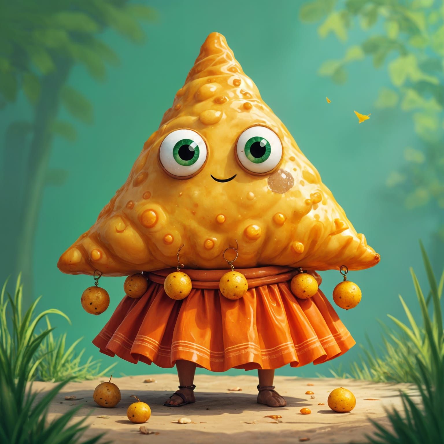 Whimsical Samosa Portrait with Googly Eyes