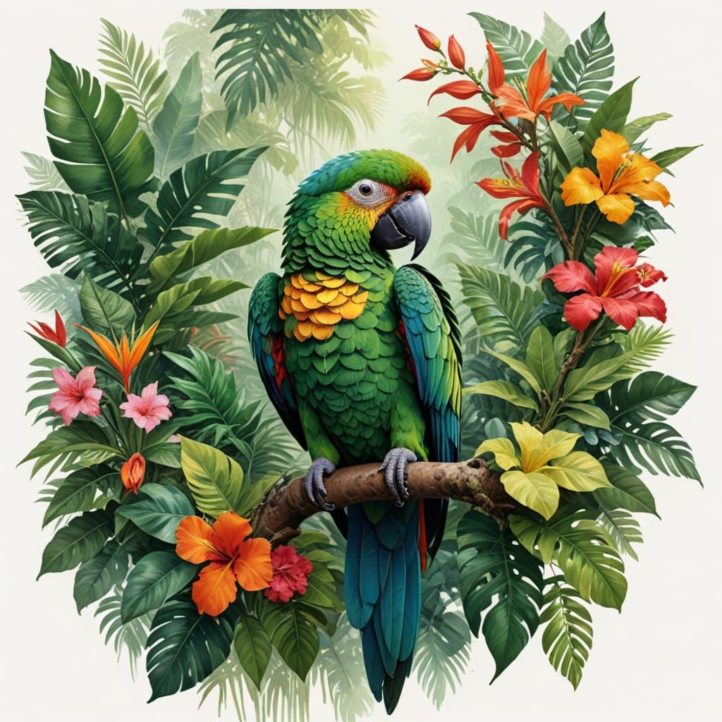 Vibrant Parrot in Lush Tropical Canopy