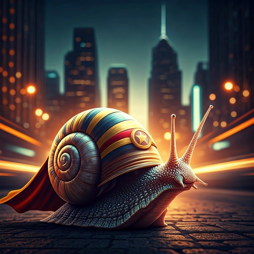 Majestic Snail Hero in Cityscape