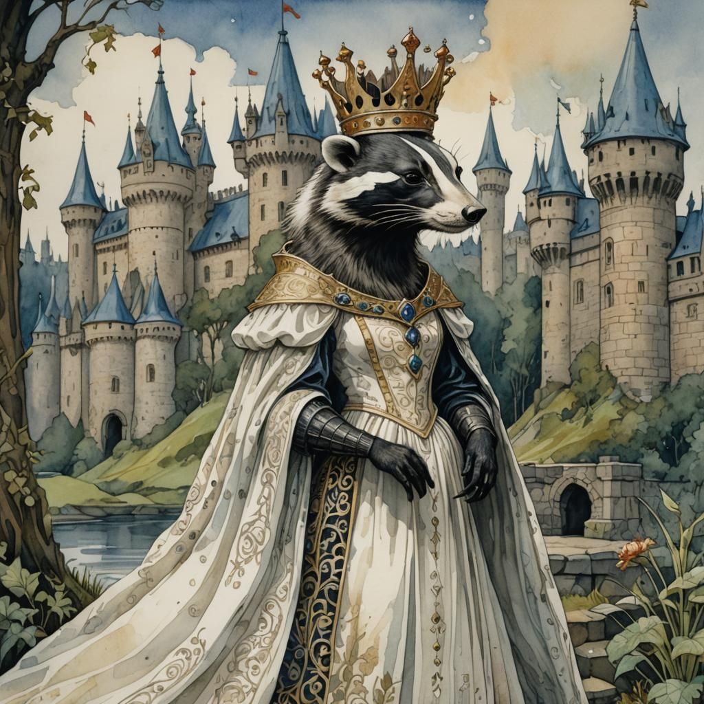 Princess Badger in Fantasy Watercolor Art