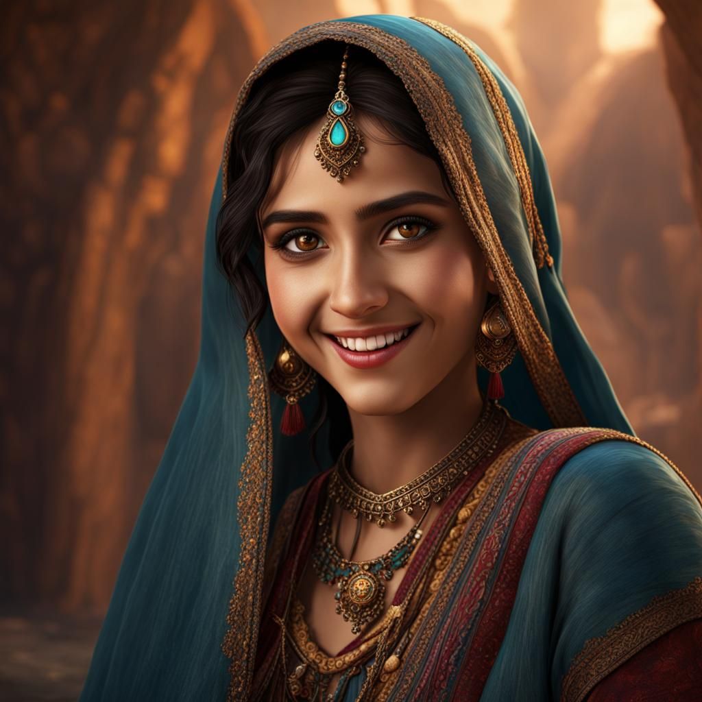 Smiling Afghan Girl in Detailed Matte Painting