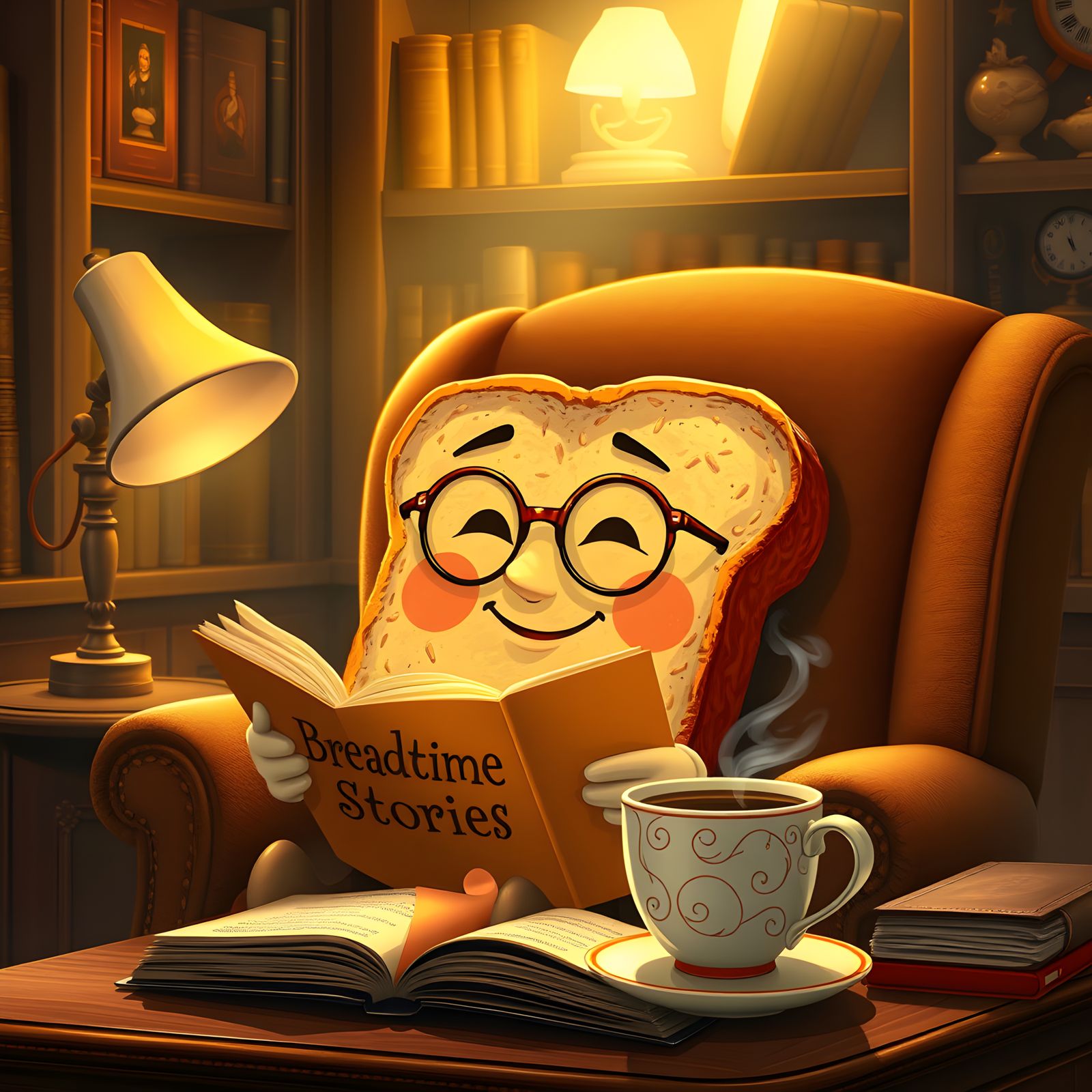 Toast Reading Book in Armchair, Digital Art