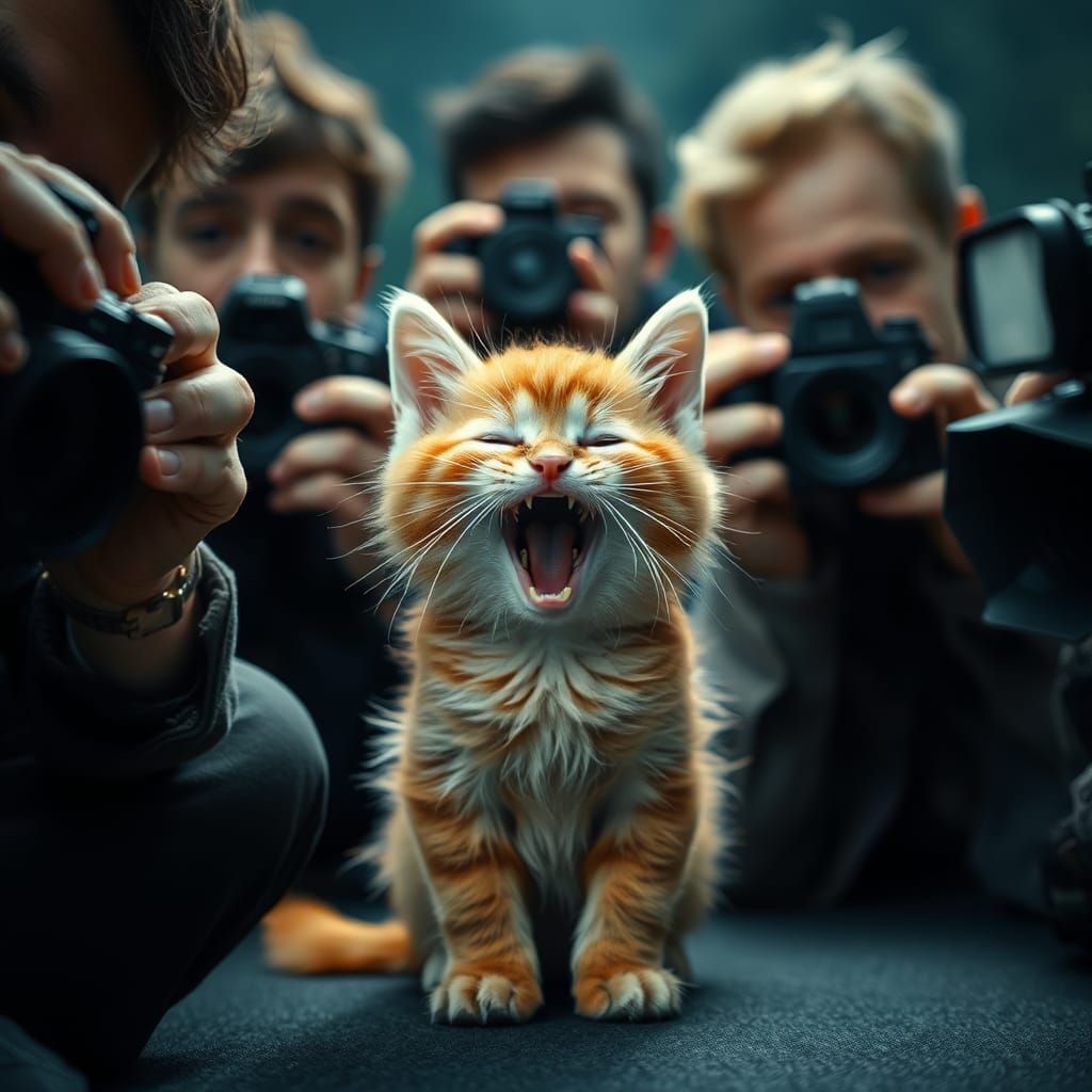 Ginger Kitten Yawning: A Cartoon Photo Shoot