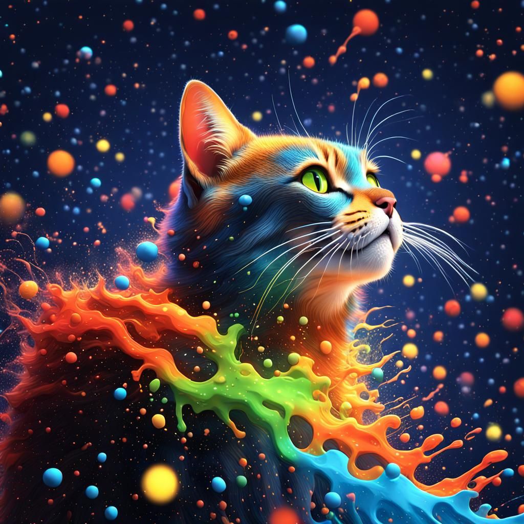 Animated Cat in Liquid Paint: 3D Fluidic Art