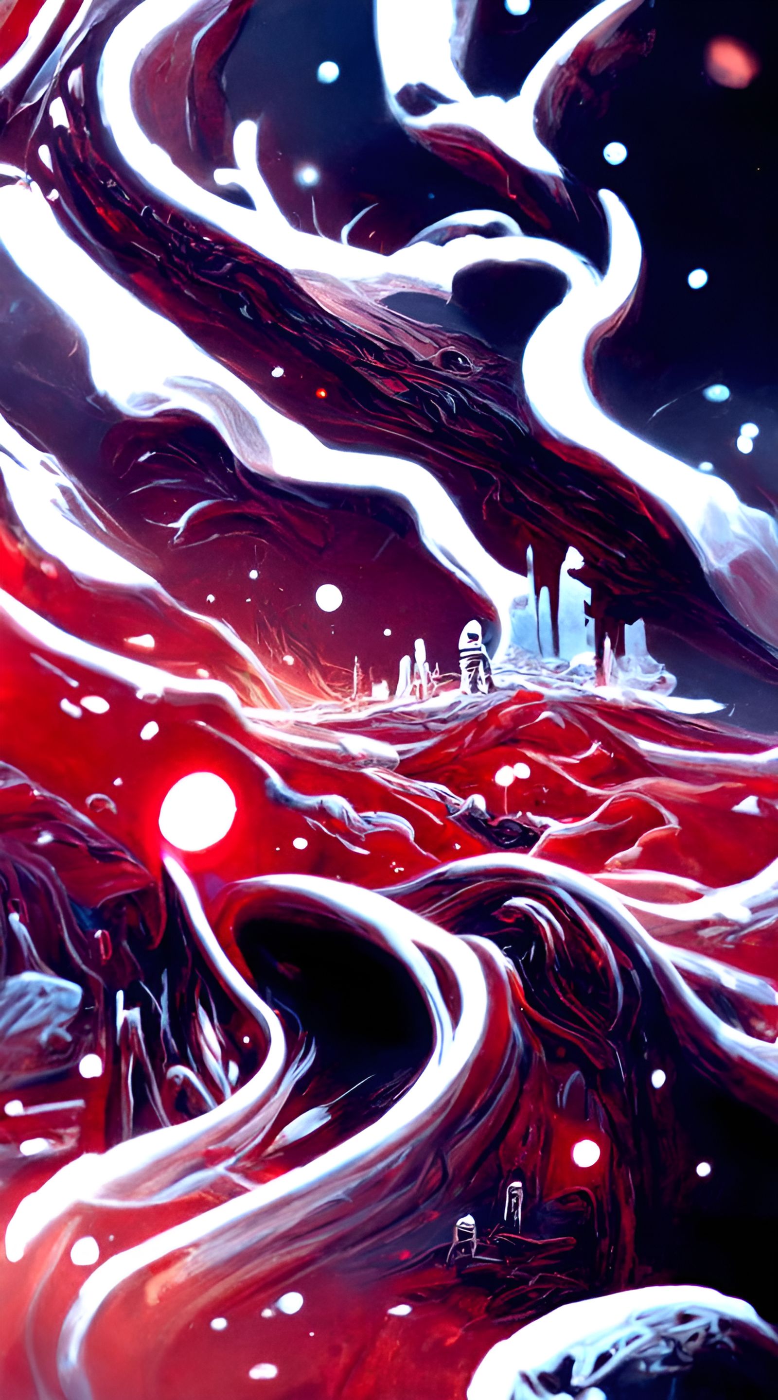 Dreamlike Cosmic Landscape in Expressionist Style