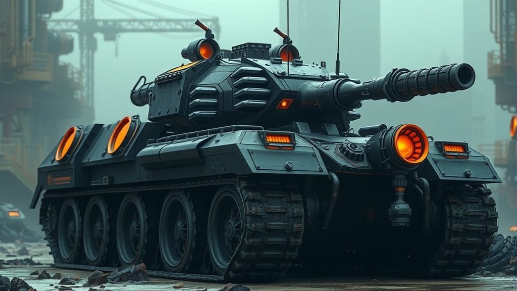 Hulking Tank in Brutalist Exosuit with Hellfire Accents