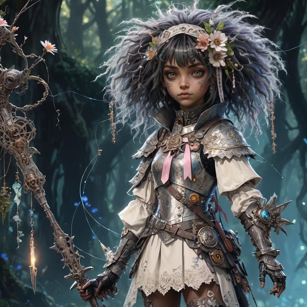 Adorable Punk Girl in Biopunk Armor, Digital Art