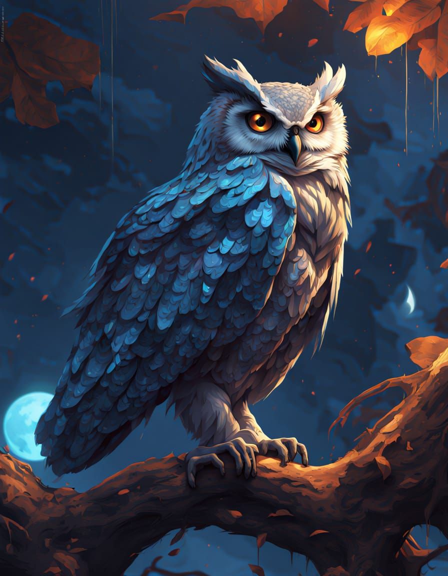 Hyper Detailed Owl in Moonlight Splash Art