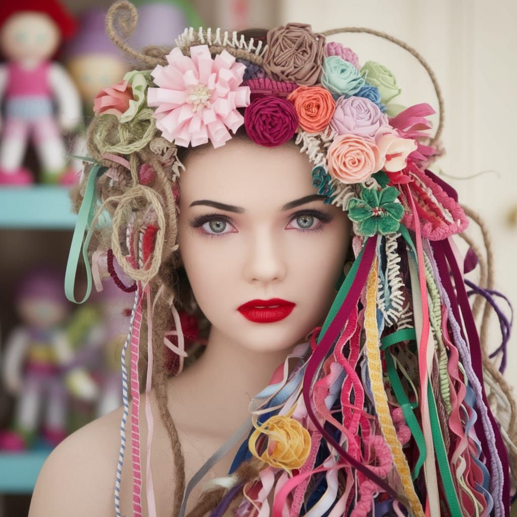 Ethereal Ribbon Portrait in Whimsical Toy Store Setting
