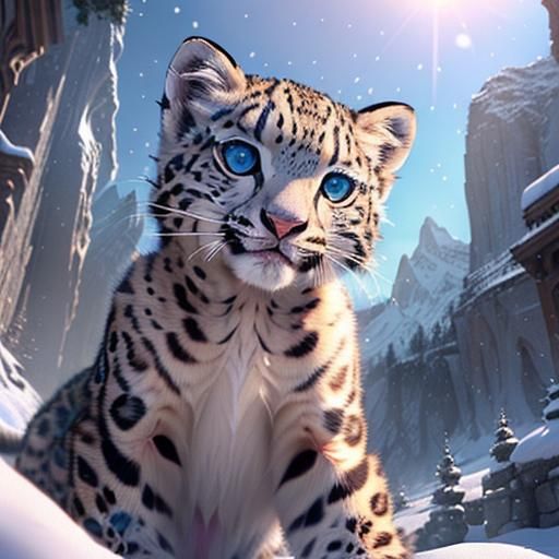 Baby Snow Leopards in Rosy Dawn Light