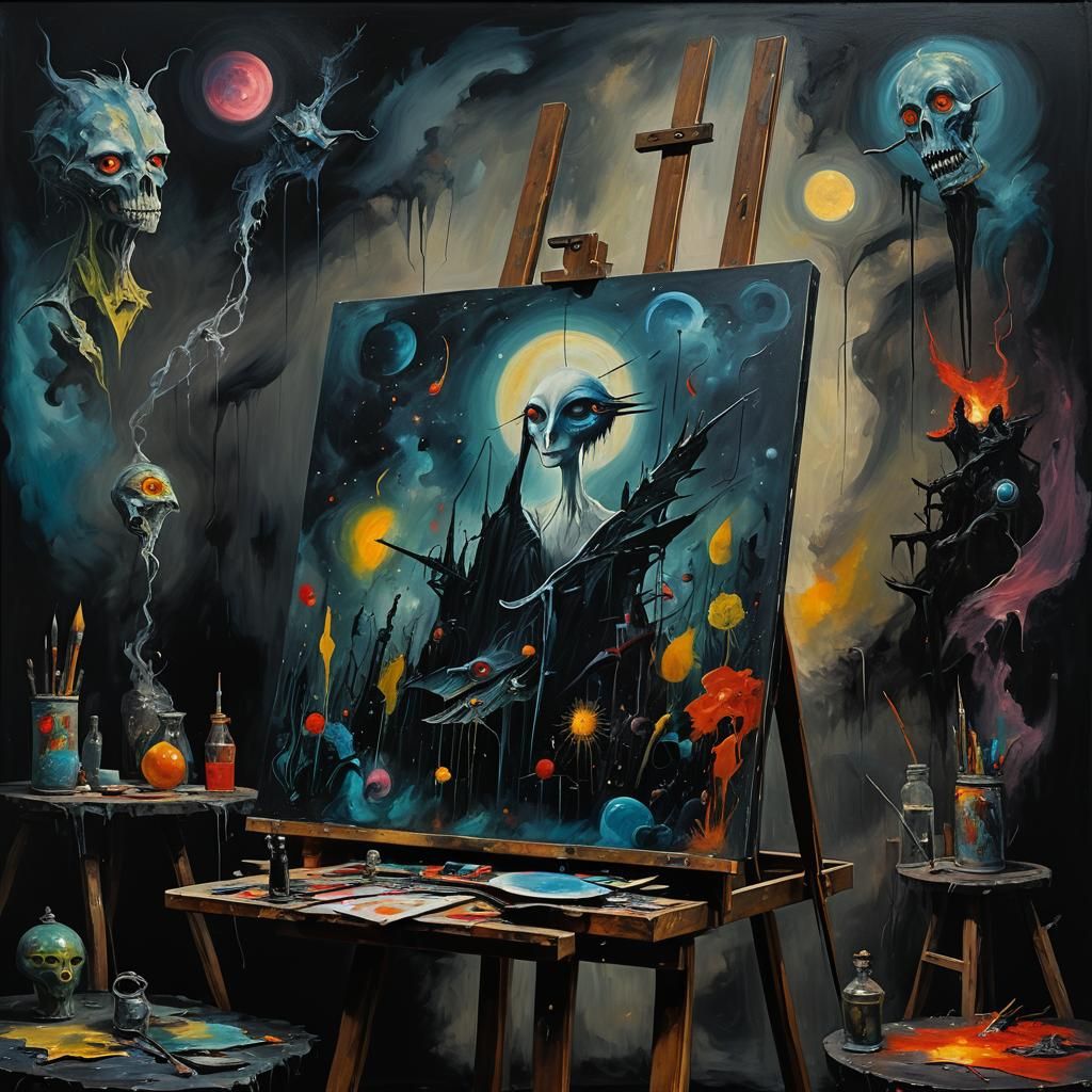 Surreal Dreamscape Painting with Organicpunk Elements