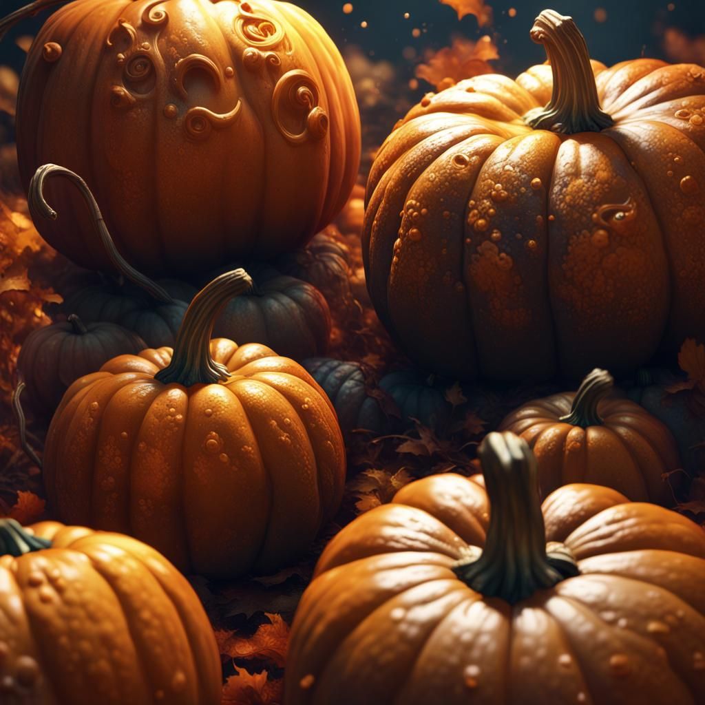 Hyperrealistic Pumpkin Splash Art in Deep Color