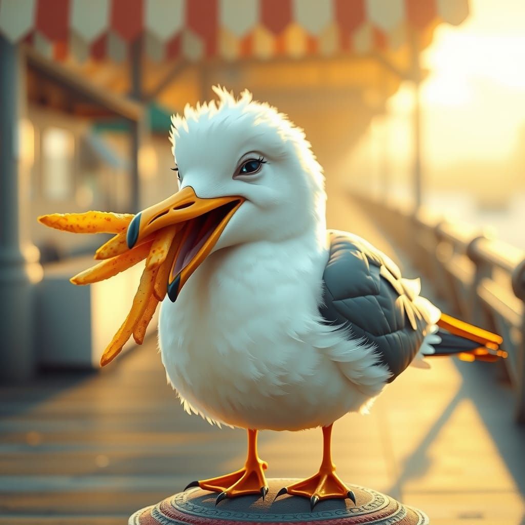 Seagull's Joy: A Whimsical Digital Boardwalk Treat