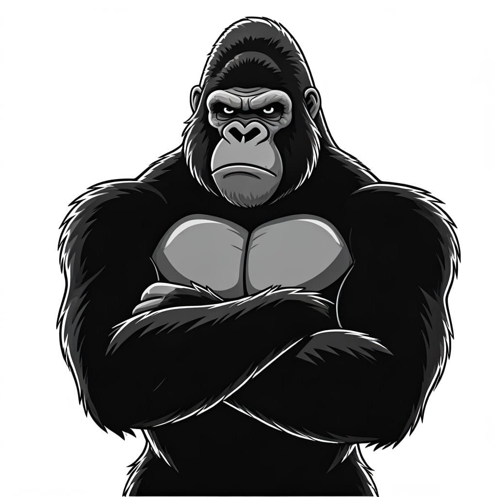 Menacing Gorilla with Crossed Arms in Cartoon Style