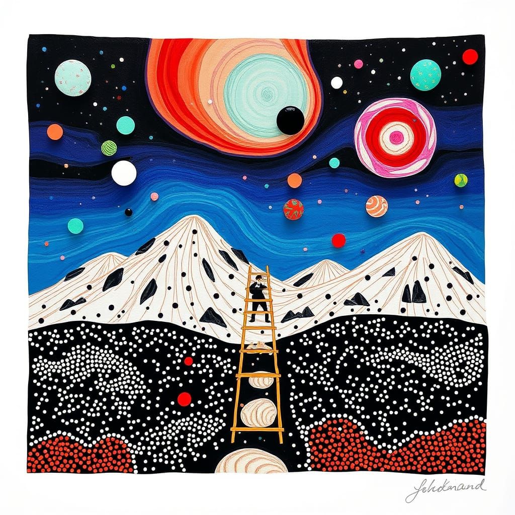 Surreal Ladder Ascending Through Marble Tundra