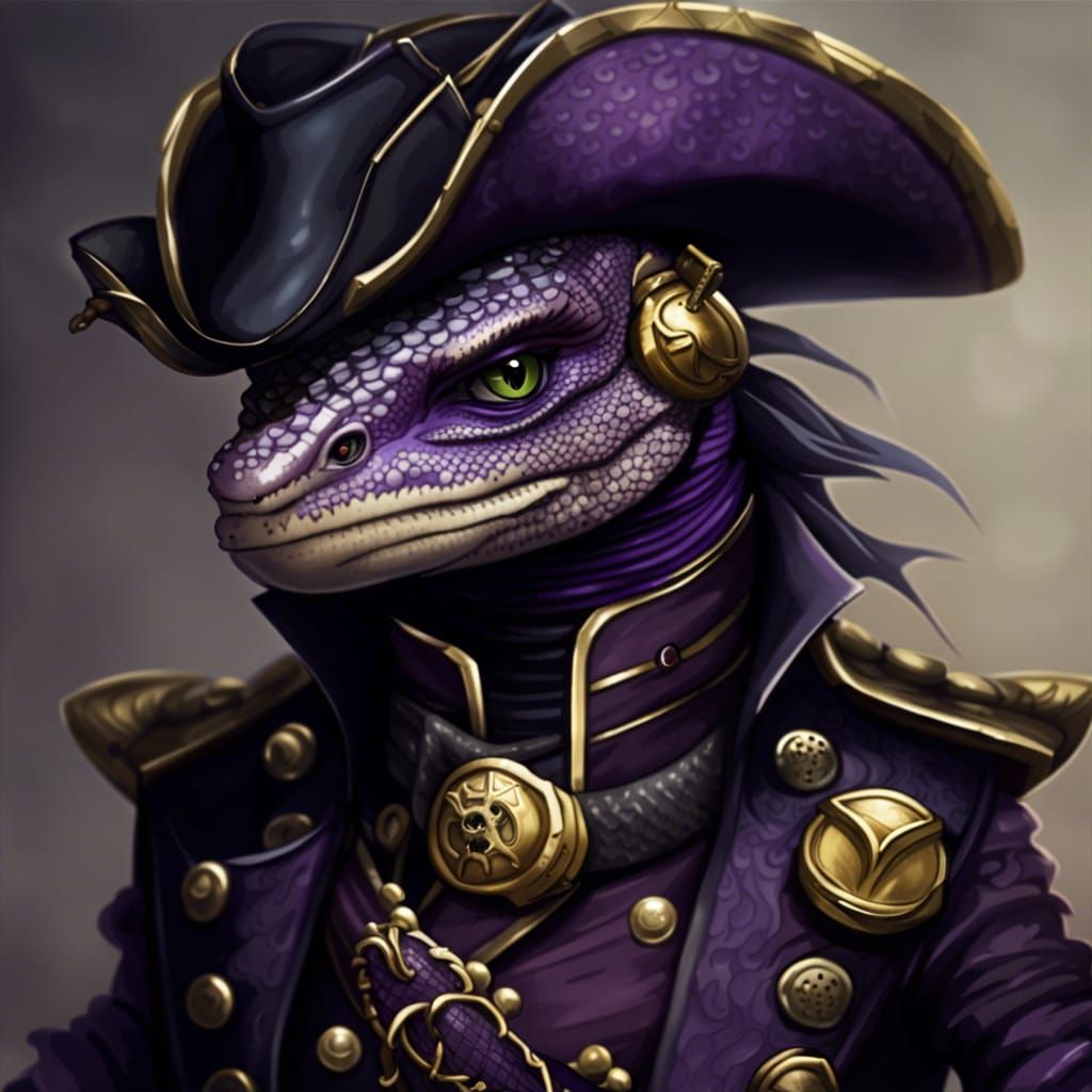 Lizard Pirate with Hook Hand in Anime Style