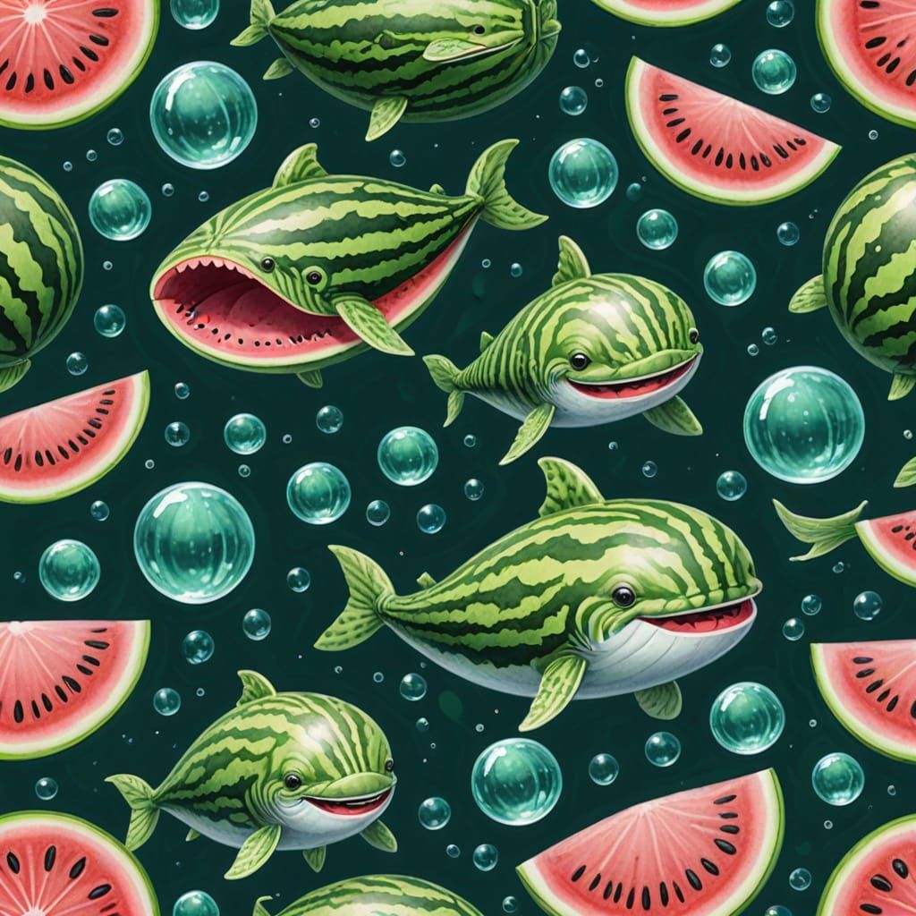 Whimsical Watermelon Whale Hybrid in Dreamy, Vibrant Style