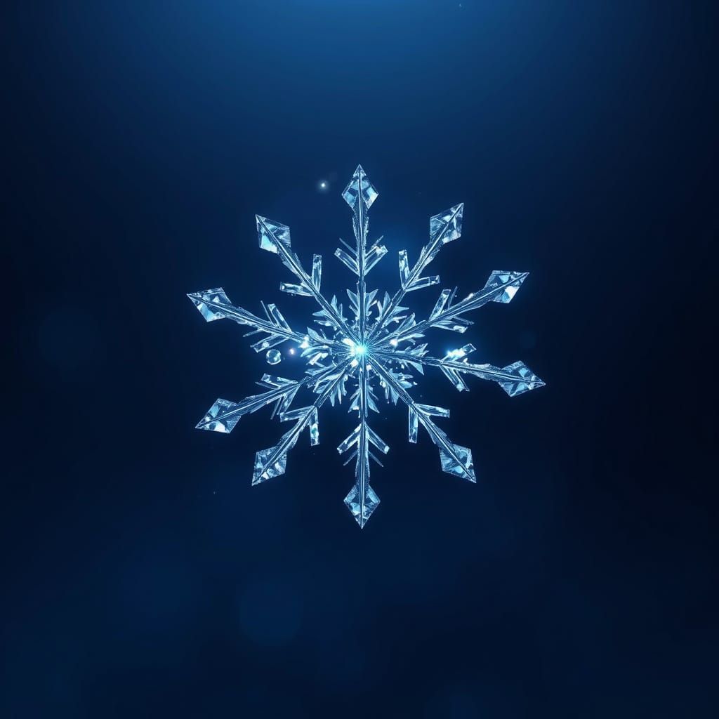 Ethereal Snowflake Radiates Blue Glow in Mystical Landscape