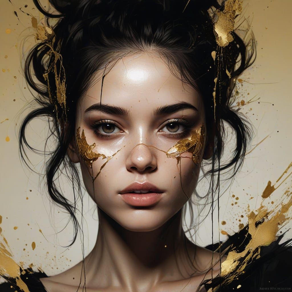 Beautiful Woman's Face in Gold Alcohol Ink Glasswork