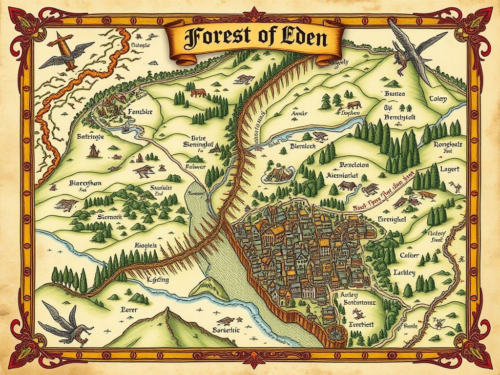 14th century map of birmingham incorprating the forest of eden