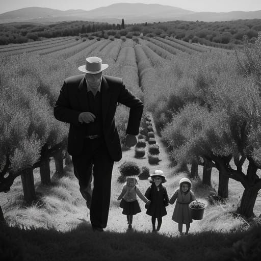 Olive Harvest in Film Noir Style