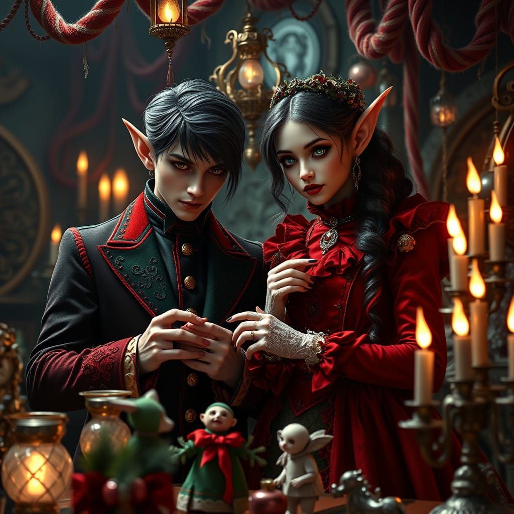 Gothic Elves Craft Eerie Christmas Toys in Dimly Lit Worksho...