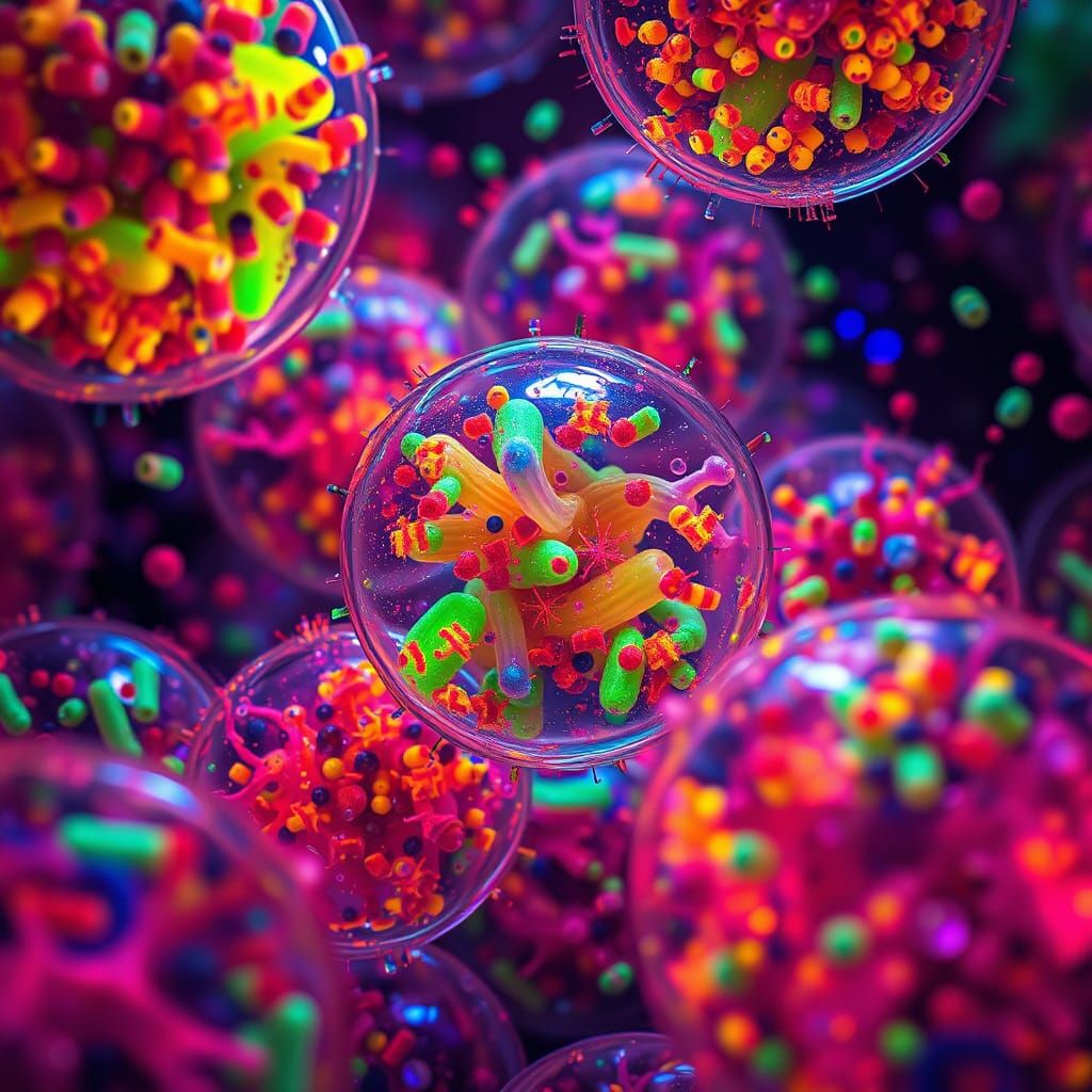 Microbial Dance: Bioluminescent Cells in a Futuristic Style