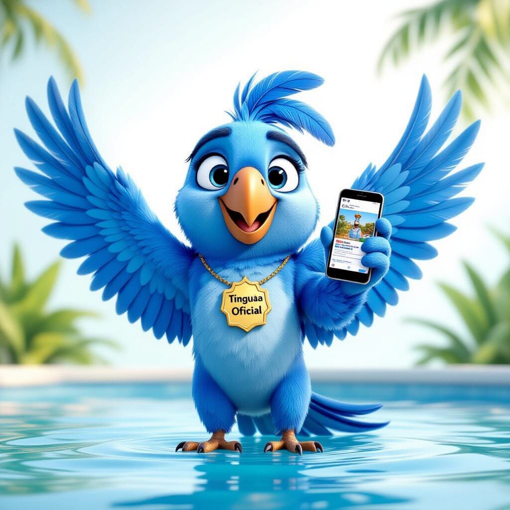 Friendly Blue Parrot Mascot Tinguá Oficial 3D Cartoon Style