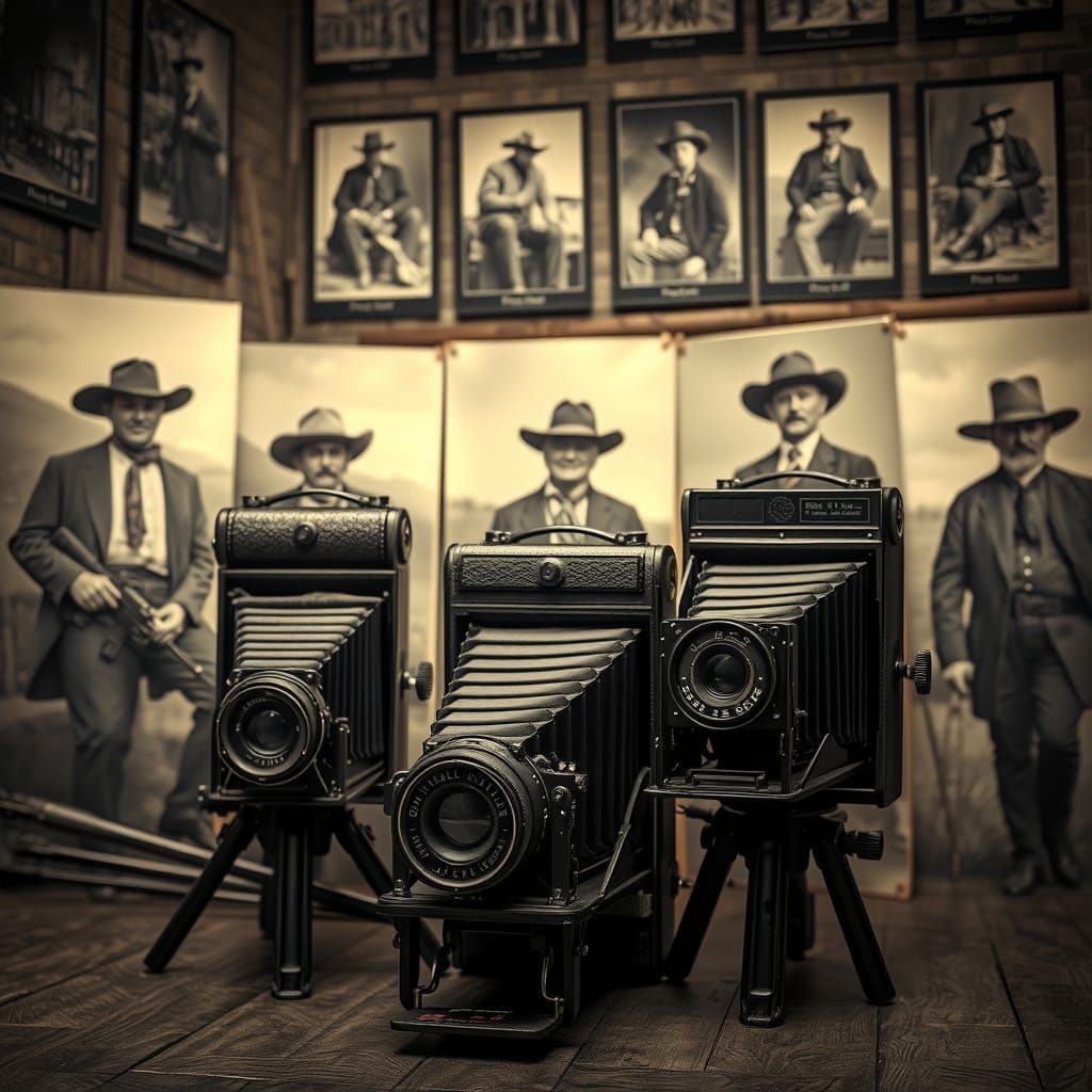 Vintage Cameras in Old Western Studio, Hyperrealistic HDR