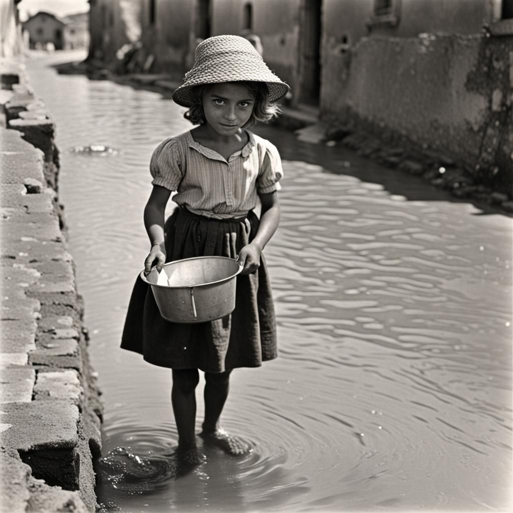 Girl Collecting Water in Italy, 1954