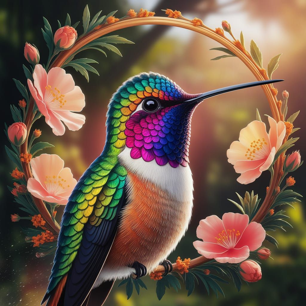 Hummingbird Portrait in Art Nouveau Style