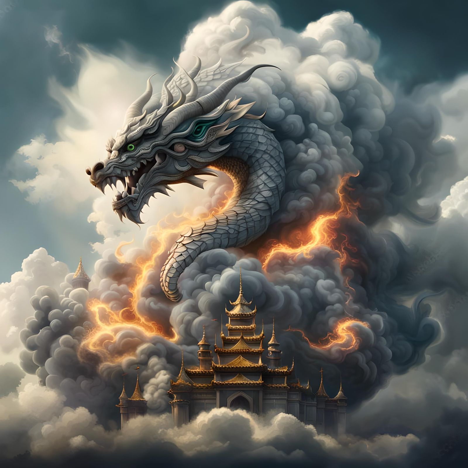 Luck Dragon Made of Clouds: Digital Matte Painting