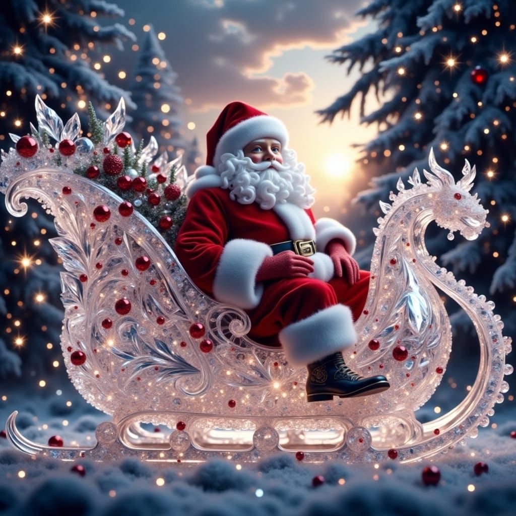 Santa in Crystal Sleigh: Cinematic Film Still
