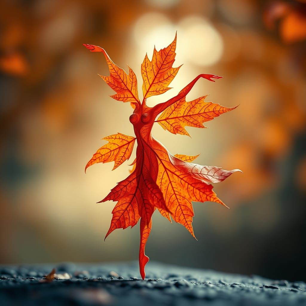 Ethereal Dancer Sculpted from Autumn Leaves