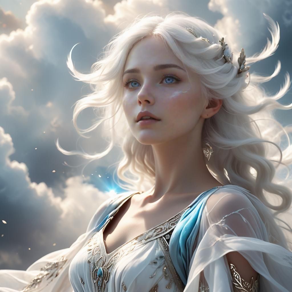 Air Goddess in White: Detailed Matte Painting