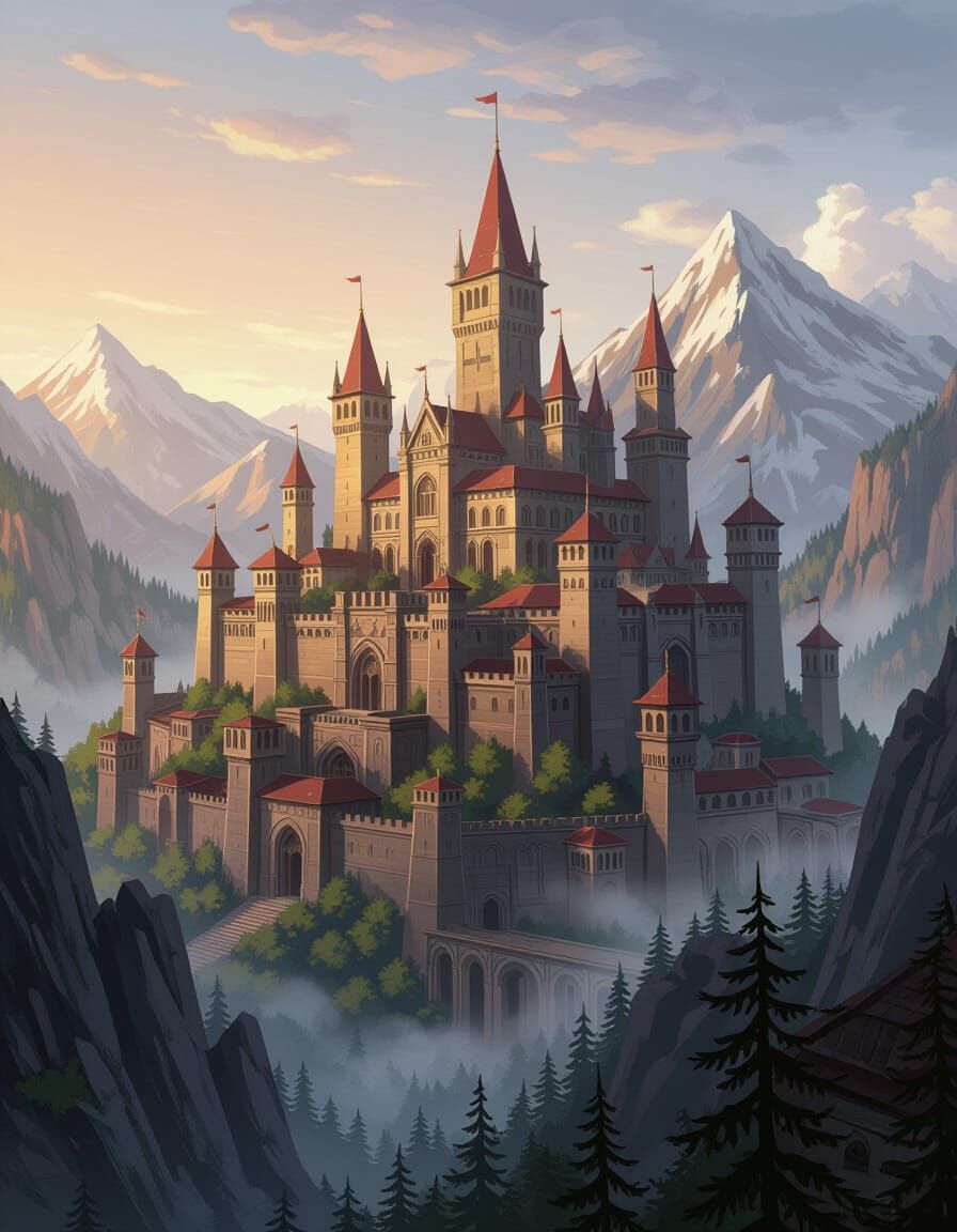 Epic Medieval Metropolis in Misty Landscape