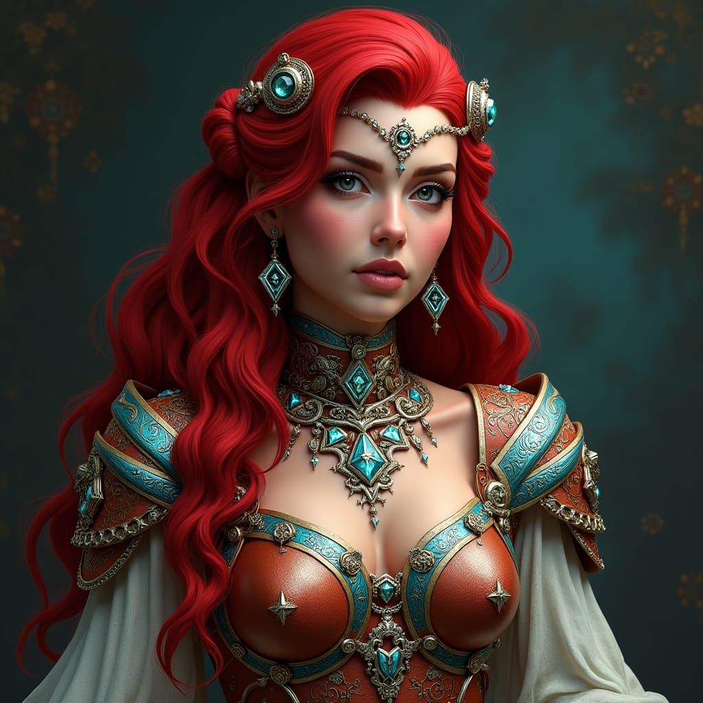 Red Sonja Hyperrealistic Portrait in Steampunk Style