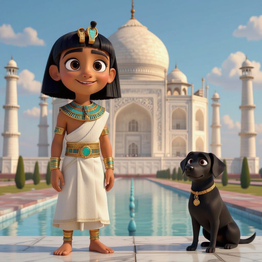 Egyptian Boy at Taj Mahal in Disney Pixar Style