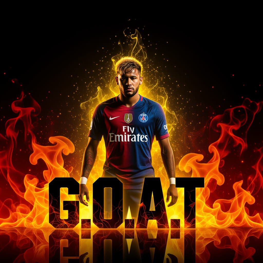 Neymar Jr. 'GOAT' with Fiery Aura