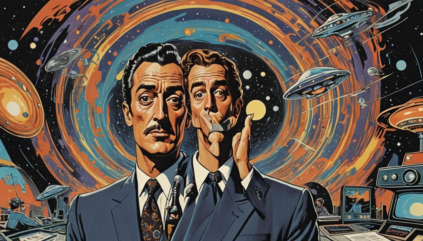 Frightened TV Host in Comic Book Style