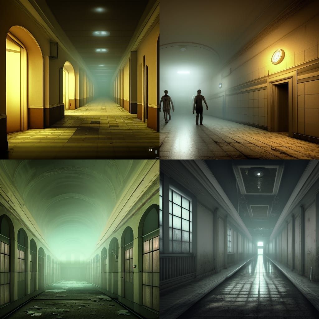 Scary Endless Hospital Corridor at Night