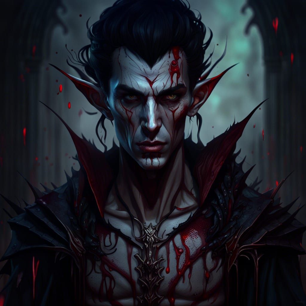 Striking Elf Vampire Portrait in Detailed Matte Painting