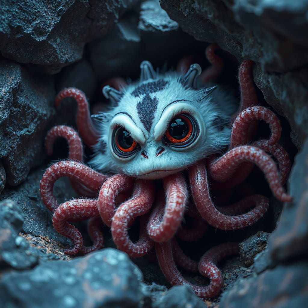 Neon Furry Creature with Tentacles in Digital Art